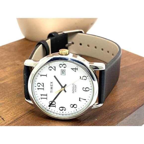 Timex Men's Watch TW2V40100 Quartz Indiglo White Dial Date Black Leather 38mm - Picture 8 of 14